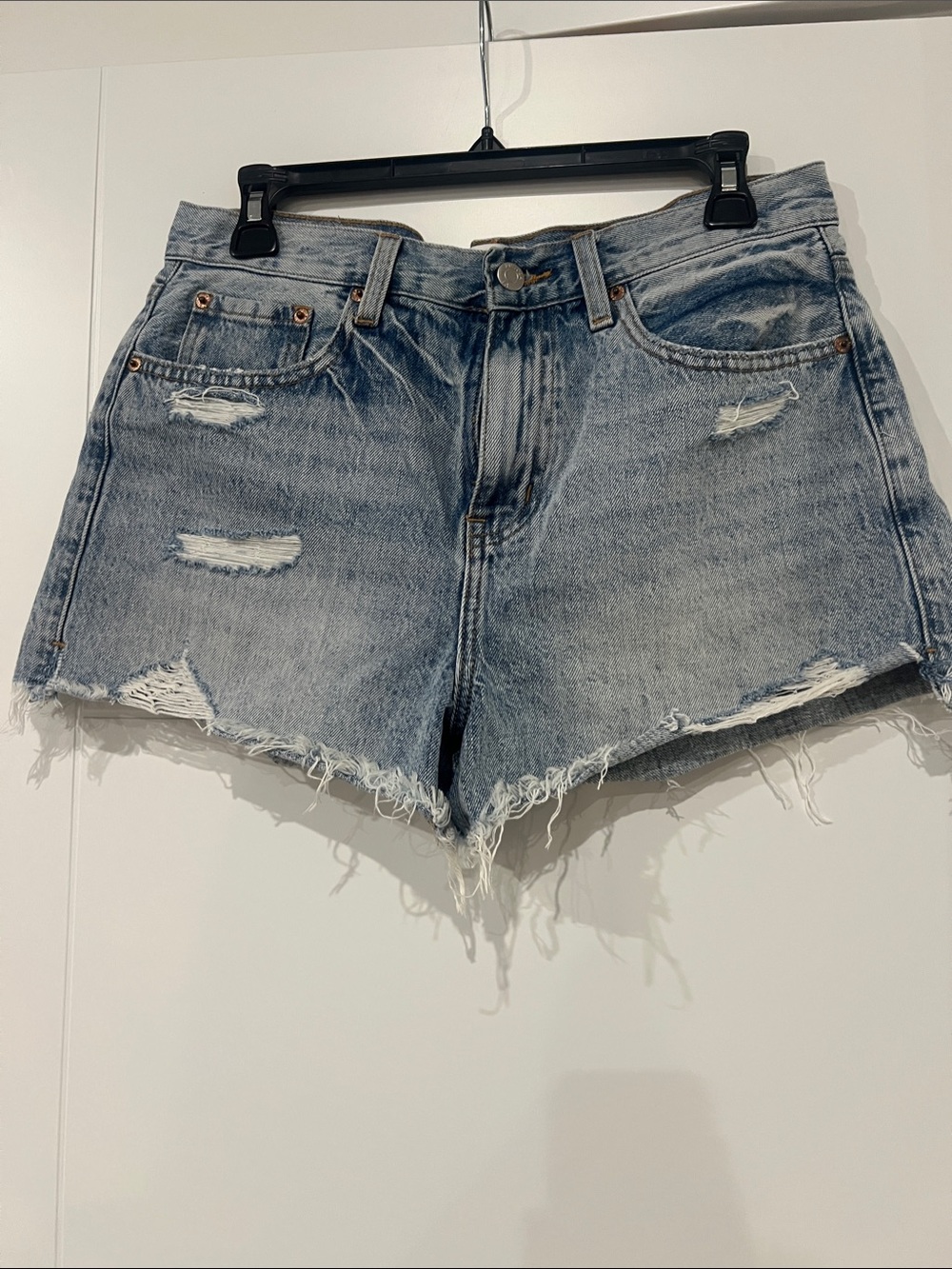 pistola light wash distressed denim shorts